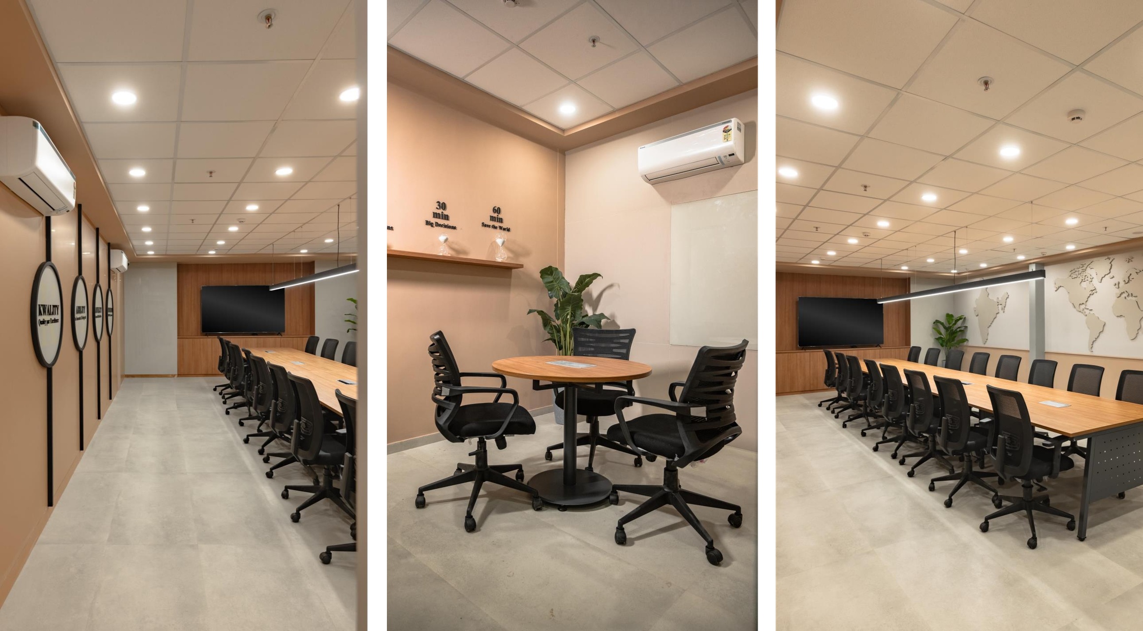 Boardroom suite with 16-seat conference table and acoustic map relief
